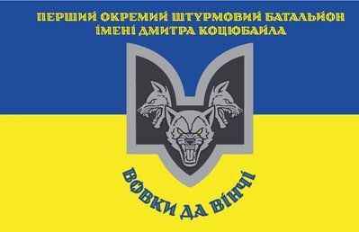 Прапор &laquo;Перший окремий штурмовий батальйон ім. Дмитра Коцюбайла &laquo;Вовки Да Вінчі&raquo;, синьо-жовтий&raquo;, Штучний шовк, 1200х700 мм 3478947 фото