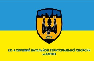 Флаг &laquo;227-й отдельный батальон ТрО г. Харьков&raquo;, Искусственный шелк, 1200х700 мм 3478886 фото