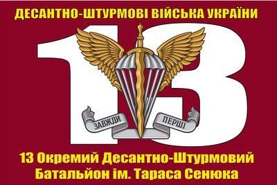 Флаг &laquo;13-й Отдельный Десантно-Штурмовой Батальон им. Тараса Сенюка&raquo;, Искусственный шелк, 1200х700 мм 3478985 фото
