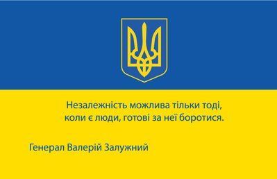 Флаг &laquo;&laquo;Независимость возможна только тогда&hellip;&raquo; Генерал Валерий Залужный&raquo;, Искусственный шелк, 1200х700 мм 3478935 фото