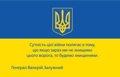 Прапор &laquo;&laquo;Сутність цієї війни полягає в тому&hellip;&raquo; Генерал Валерій Залужний&raquo;, Штучний шовк, 1200х700 мм 3478956 фото